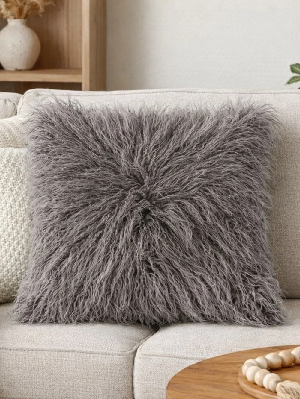 Koolaburra by UGG Klara Faux Fur Decorative Pillow Grey Plush Accent Cushion NWT